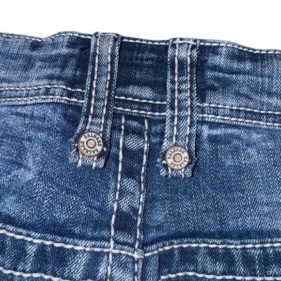 Salvage Anarchy Men’s Jeans SZ 36/29 Fading Whiskering Distressed Dark Wash - Picture 9 of 12